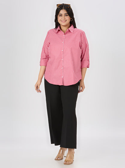 Style Quotient Plus Women Red and White Stripe Polycotton Formal Shirt