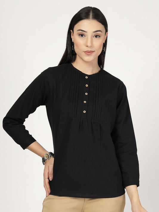 Style Quotient Women Solid Black Cotton Top