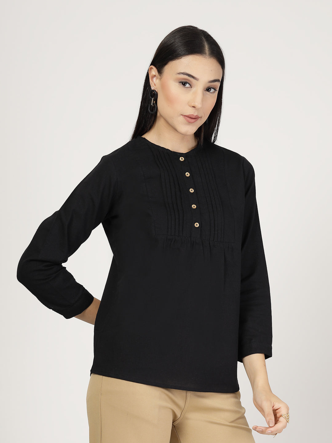 Style Quotient Women Solid Black Cotton Top