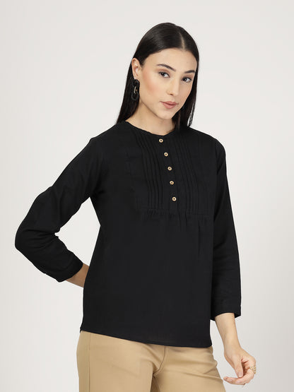 Style Quotient Women Solid Black Cotton Top