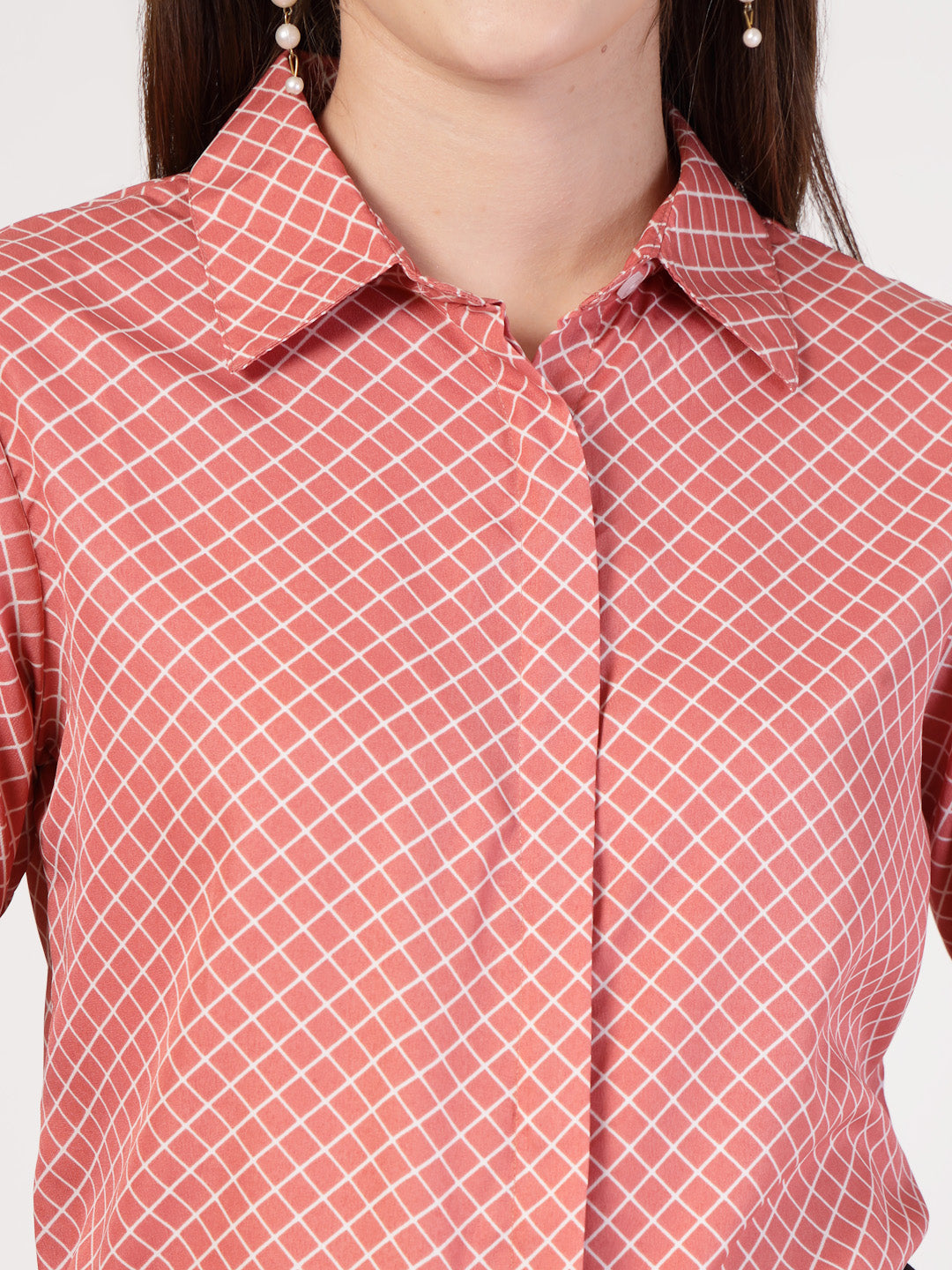 Style Quotient Women Nude White Printed Semi Formal Polyester Shirt