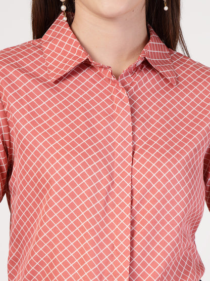 Style Quotient Women Nude White Printed Semi Formal Polyester Shirt