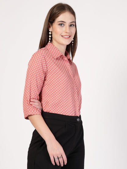 Style Quotient Women Nude White Printed Semi Formal Polyester Shirt