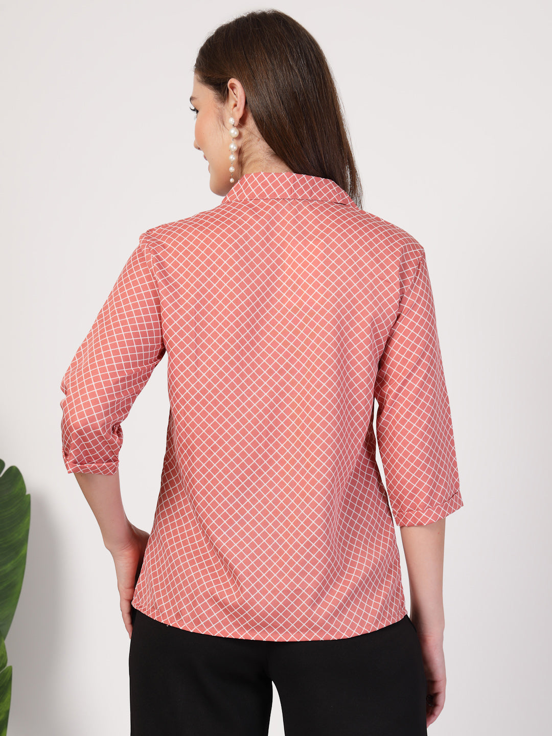 Style Quotient Women Nude White Printed Semi Formal Polyester Shirt