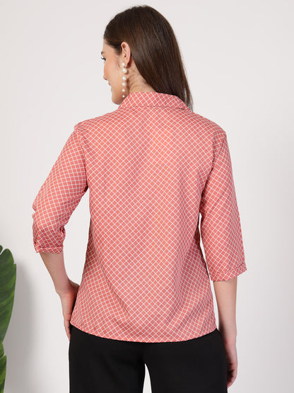 Style Quotient Women Nude White Printed Semi Formal Polyester Shirt