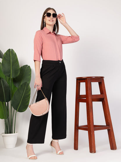 Style Quotient Women Nude White Printed Semi Formal Polyester Shirt