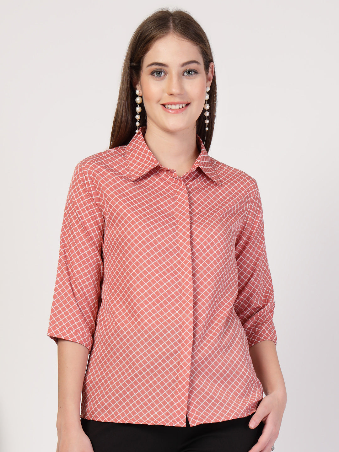 Style Quotient Women Nude White Printed Semi Formal Polyester Shirt