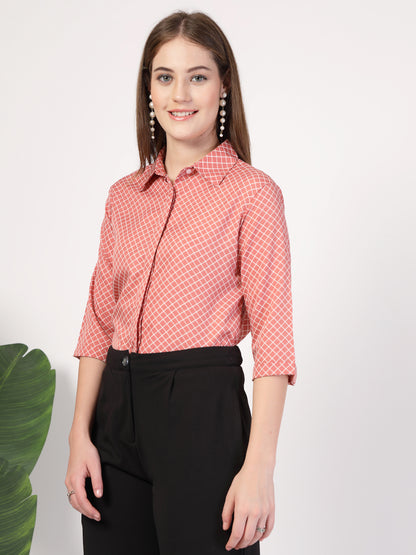 Style Quotient Women Nude White Printed Semi Formal Polyester Shirt