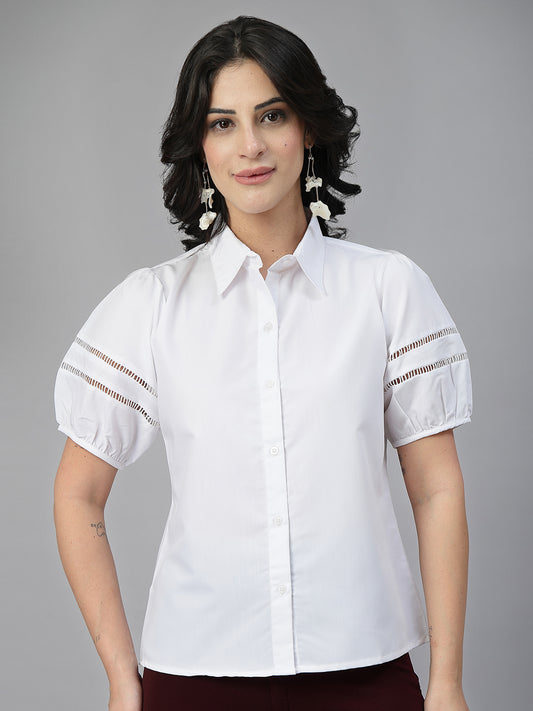 Style Quotient Women Solid White Polycotton Formal Shirt