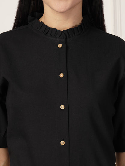 Style Quotient Women Solid Black Regular Fit Flex Formal Shirt