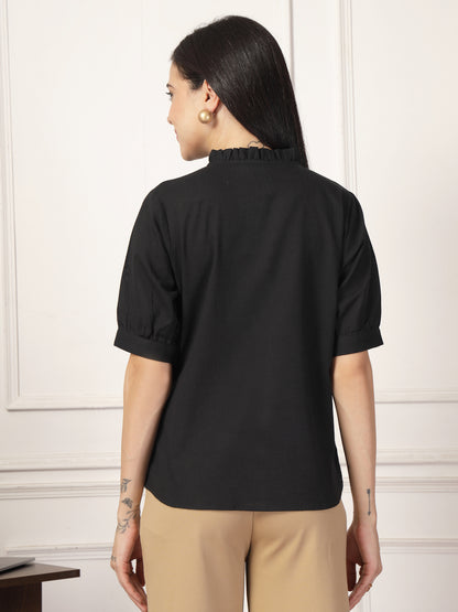 Style Quotient Women Solid Black Regular Fit Flex Formal Shirt