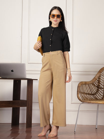 Style Quotient Women Solid Black Regular Fit Flex Formal Shirt