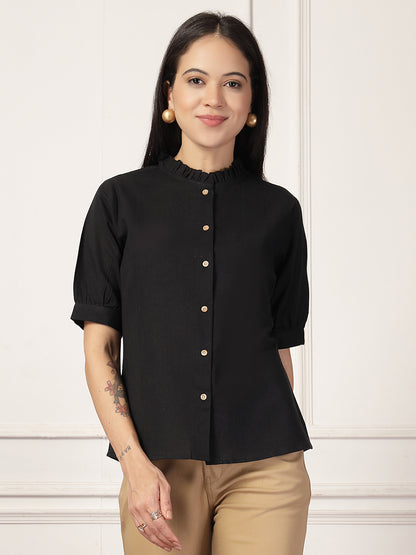 Style Quotient Women Solid Black Regular Fit Flex Formal Shirt