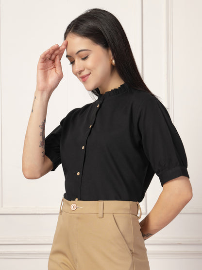 Style Quotient Women Solid Black Regular Fit Flex Formal Shirt