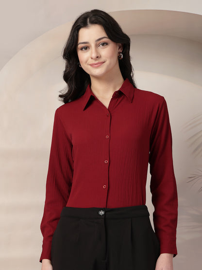 Style Quotient Women Maroon solid textured shirt