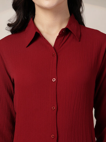 Style Quotient Women Maroon solid textured shirt