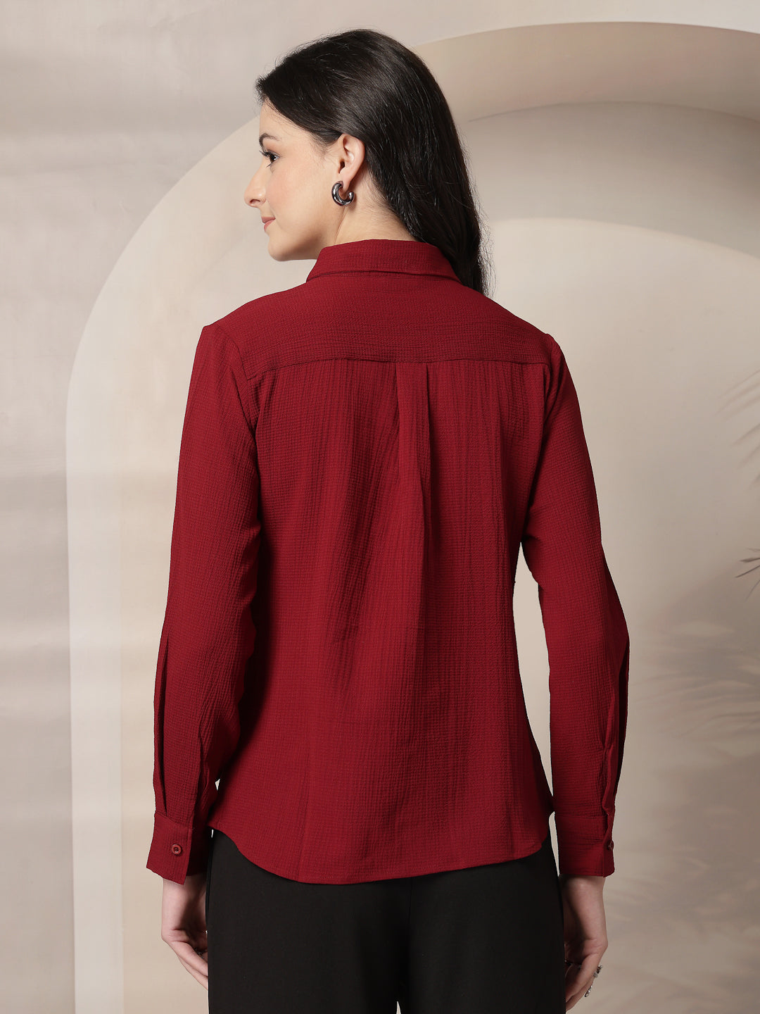 Style Quotient Women Maroon solid textured shirt