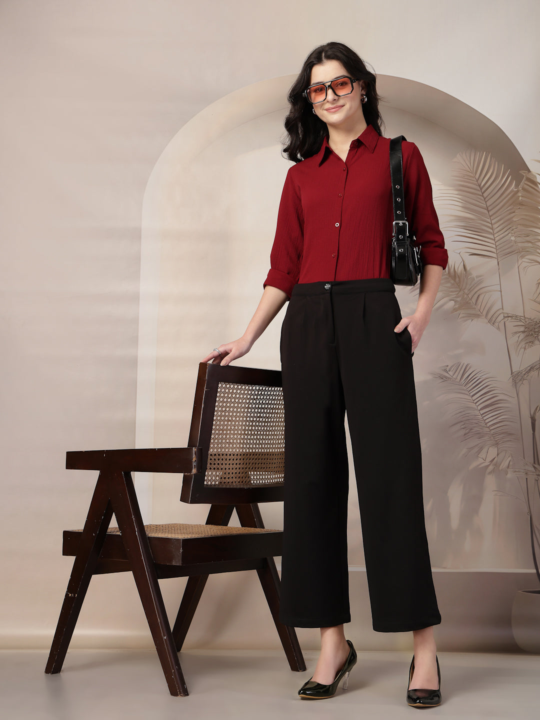 Style Quotient Women Maroon solid textured shirt