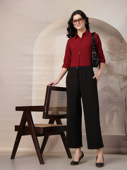 Style Quotient Women Maroon solid textured shirt