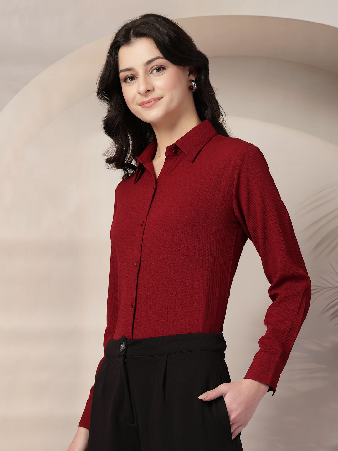 Style Quotient Women Maroon solid textured shirt