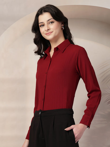 Style Quotient Women Maroon solid textured shirt