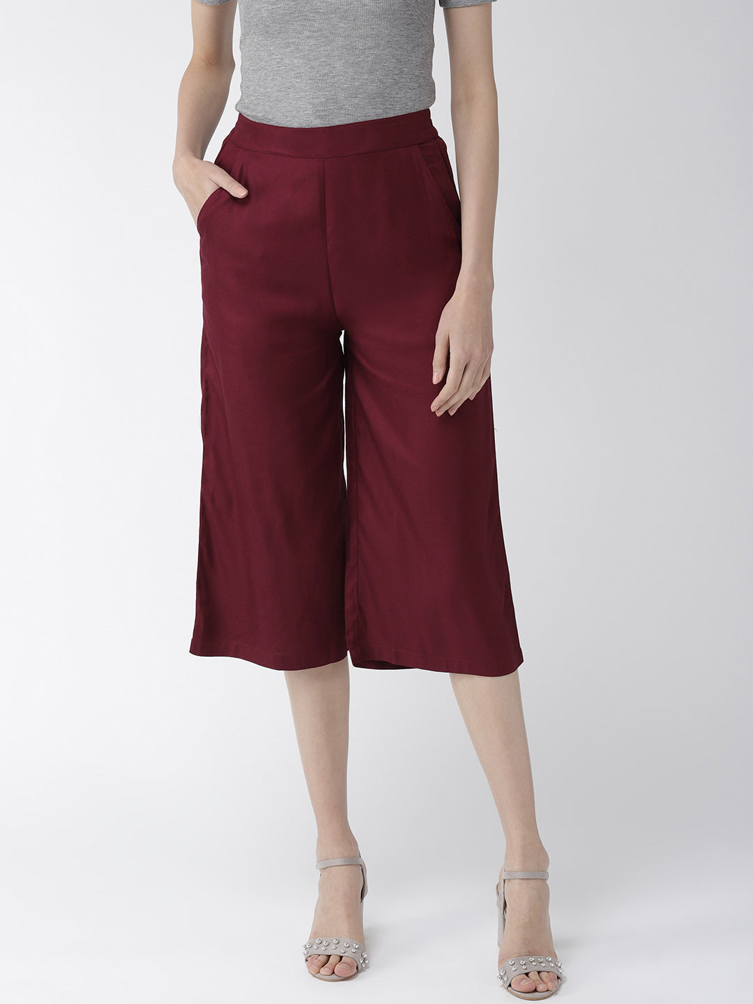 Style Quotient Women Maroon Original Loose Fit Solid Culottes