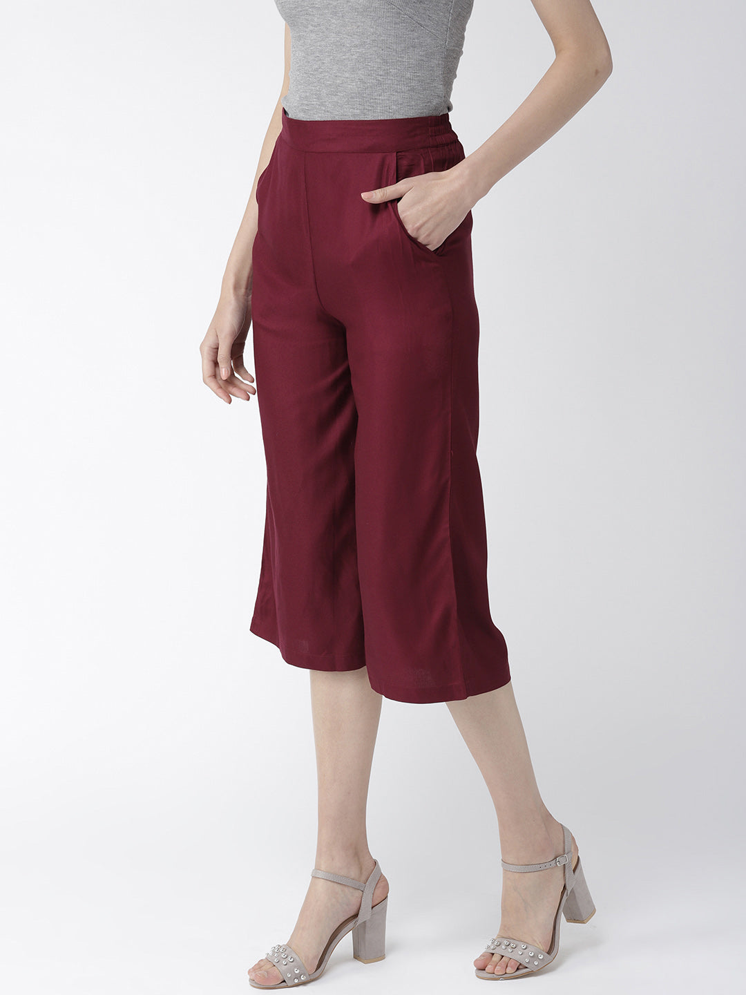 Style Quotient Women Maroon Original Loose Fit Solid Culottes