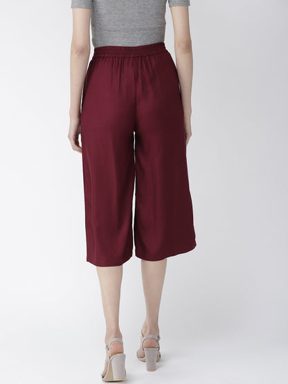 Style Quotient Women Maroon Original Loose Fit Solid Culottes