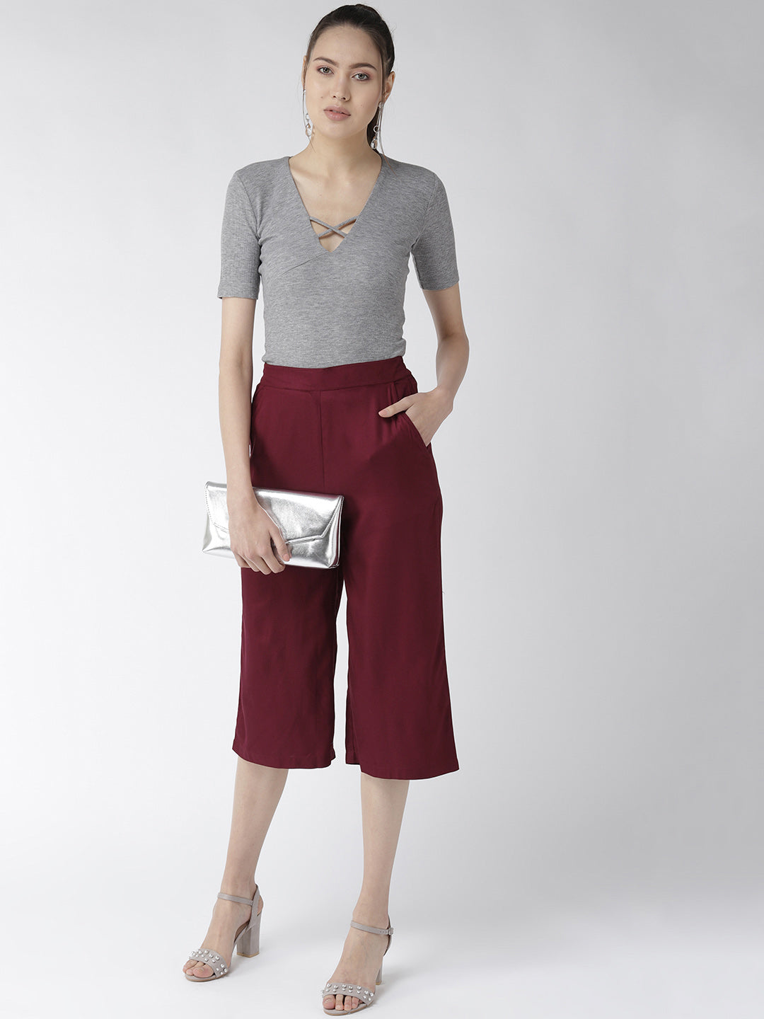 Style Quotient Women Maroon Original Loose Fit Solid Culottes