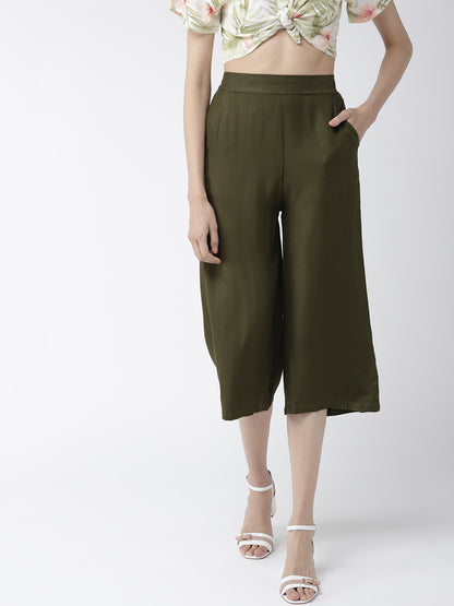 Style Quotient Women Olive Green Original Loose Fit Solid Culottes