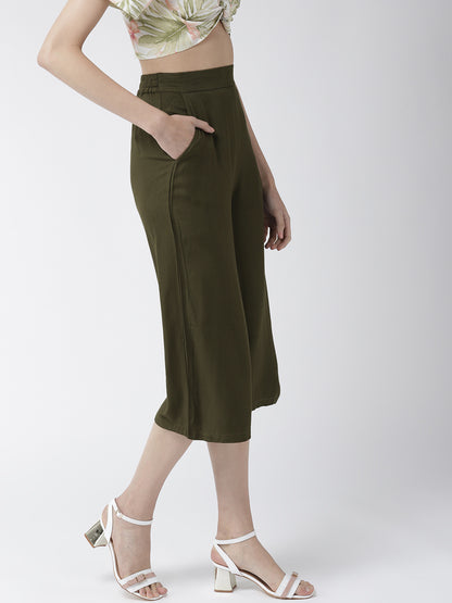 Style Quotient Women Olive Green Original Loose Fit Solid Culottes