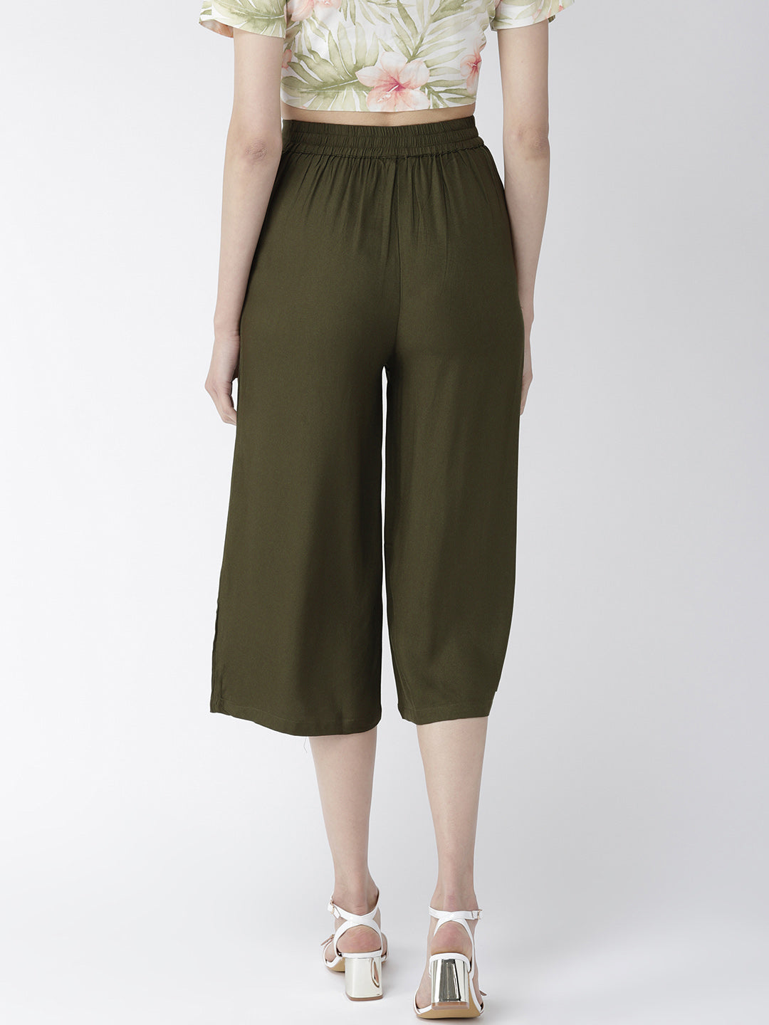 Style Quotient Women Olive Green Original Loose Fit Solid Culottes