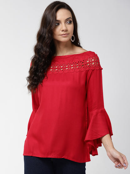 Style Quotient Women Solid Red Viscose Rayon Smart Top