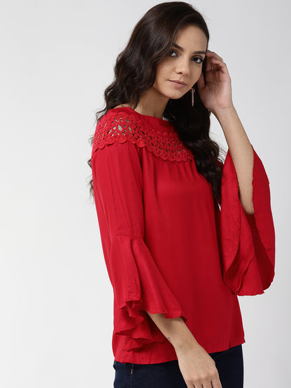 Style Quotient Women Solid Red Viscose Rayon Smart Top