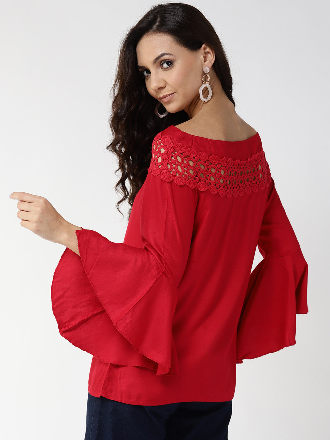 Style Quotient Women Solid Red Viscose Rayon Smart Top