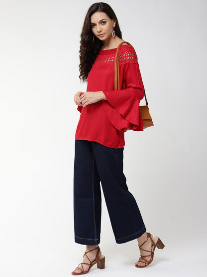 Style Quotient Women Solid Red Viscose Rayon Smart Top