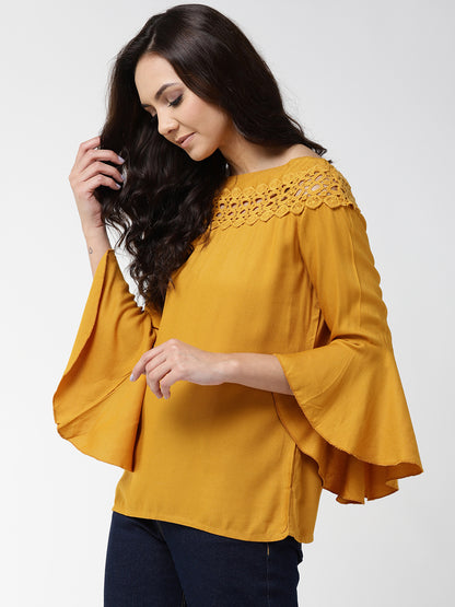 Style Quotient Women Solid Mustard Yellow Viscose Rayon Smart Top