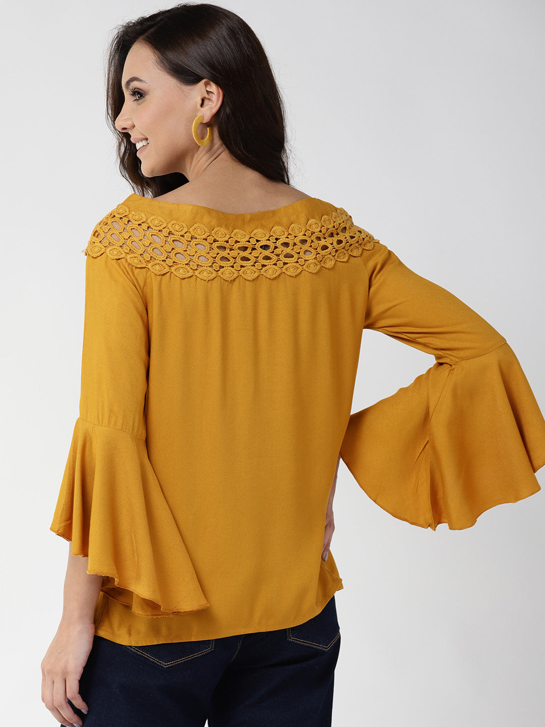 Style Quotient Women Solid Mustard Yellow Viscose Rayon Smart Top