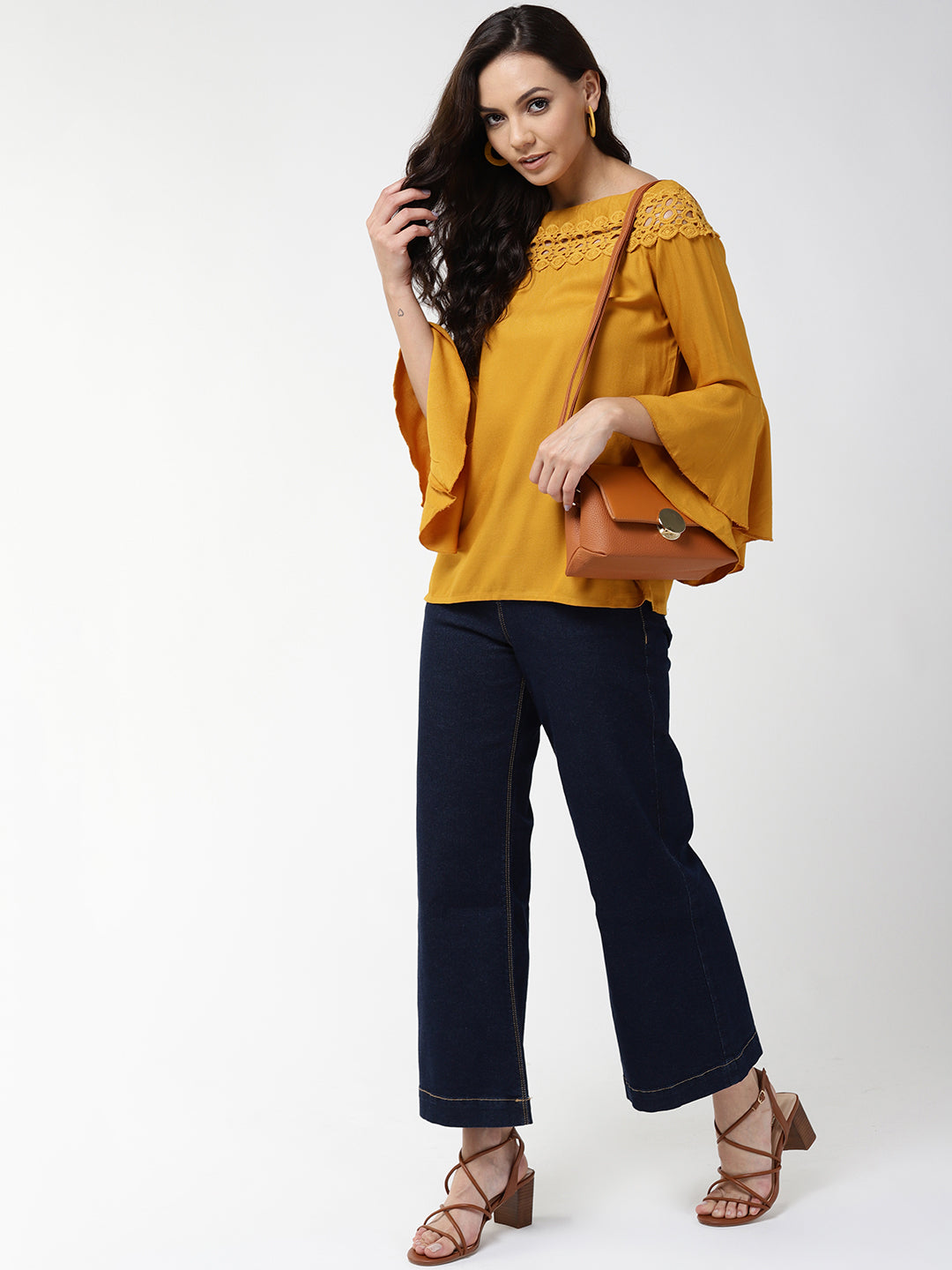 Style Quotient Women Solid Mustard Yellow Viscose Rayon Smart Top