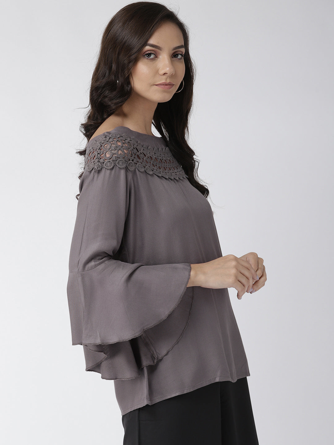 Style Quotient Women Solid Grey Viscose Rayon Smart Top