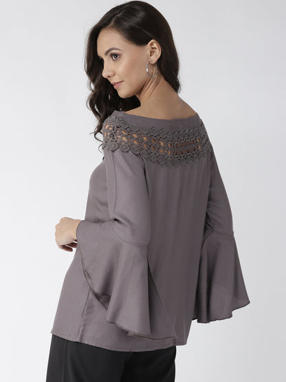 Style Quotient Women Solid Grey Viscose Rayon Smart Top