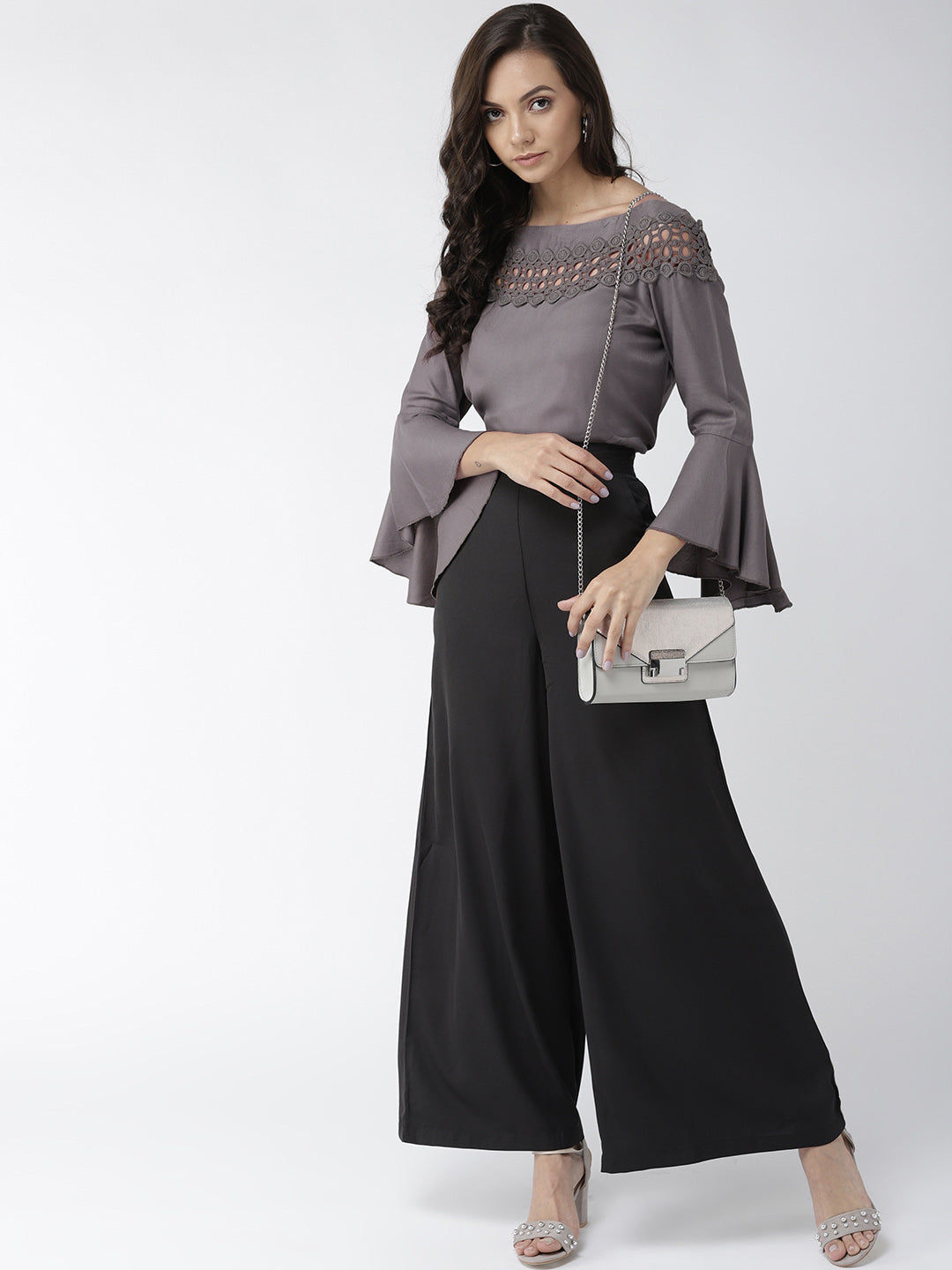 Style Quotient Women Solid Grey Viscose Rayon Smart Top