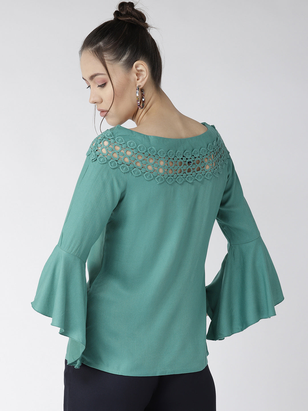 Style Quotient Women Solid Teal Viscose Rayon Smart Top