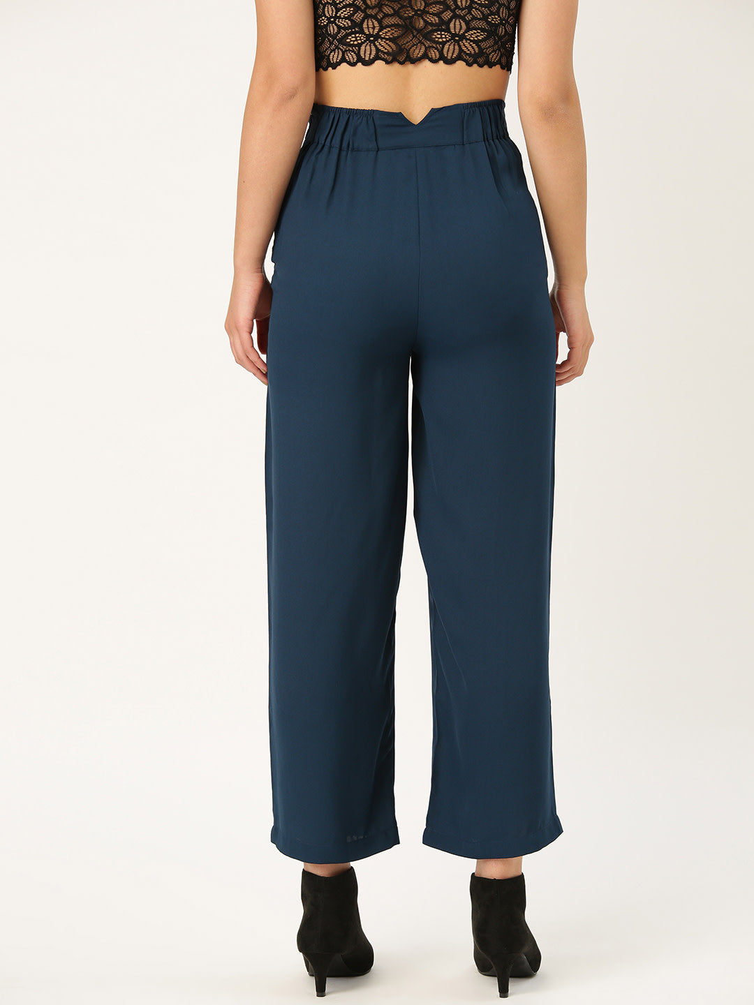 Style Quotient Women Teal Blue Smart Regular Fit Solid Parallel Trousers