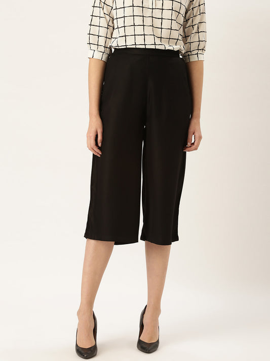 Style Quotient Women Black Original Loose Fit Solid Culottes