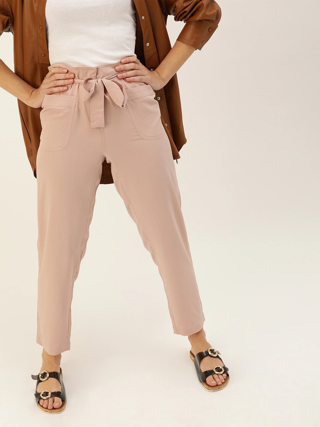 Style Quotient Women Nude-Coloured Relaxed Regular Fit Solid Trousers