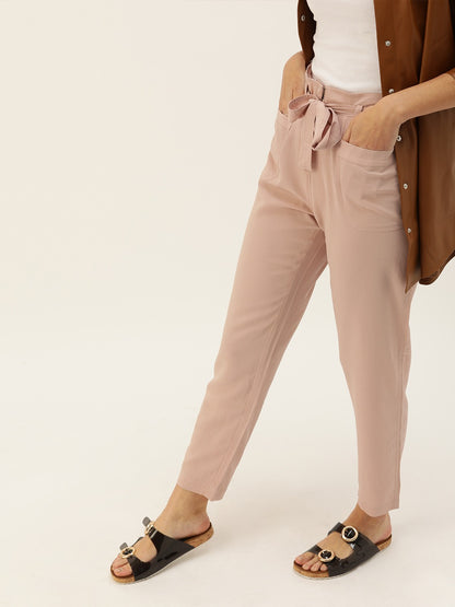 Style Quotient Women Nude-Coloured Relaxed Regular Fit Solid Trousers