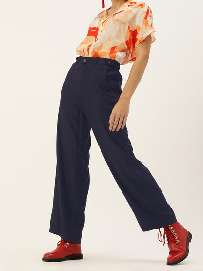 Style Quotient Women Navy Blue Regular Fit Solid Parallel Trousers