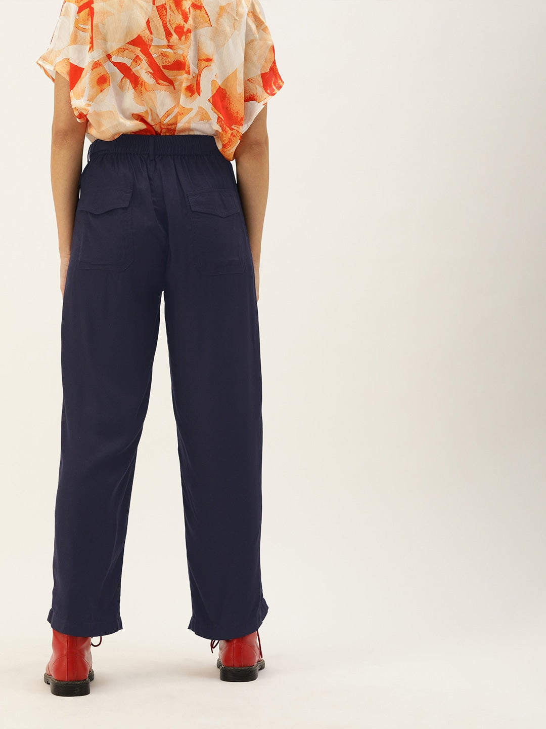 Style Quotient Women Navy Blue Regular Fit Solid Parallel Trousers