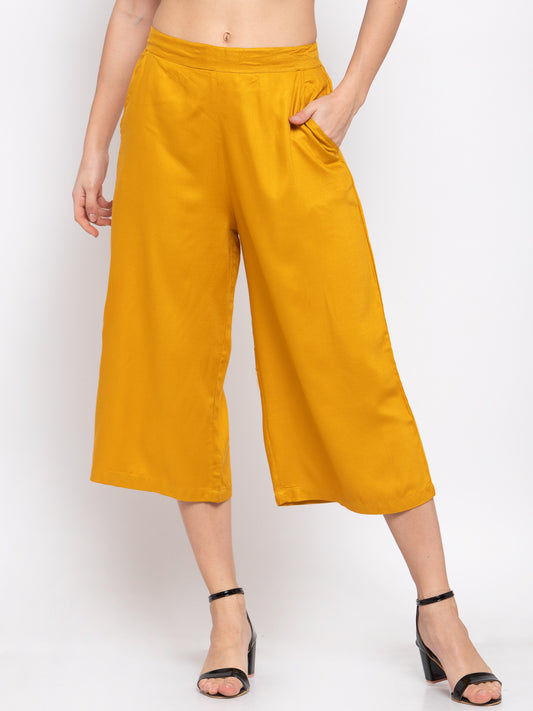 Style Quotient Womens Mustard Yellow Loose Fit Solid Culottes